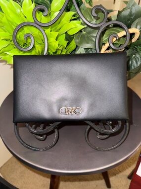 Michael Kors Empire Large Envelope Black Leather Clutch and Wallet with MK Logo